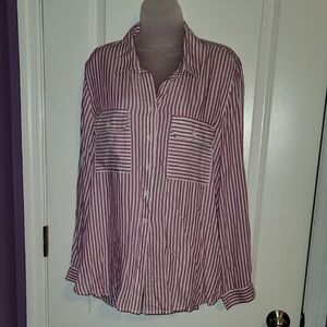 beachlunchlounge Pink and White Striped Blouse Sz: XL NWT